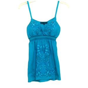 ⭐️ Heart Soul embroidered tunic tank top cobalt blue empire waist women M